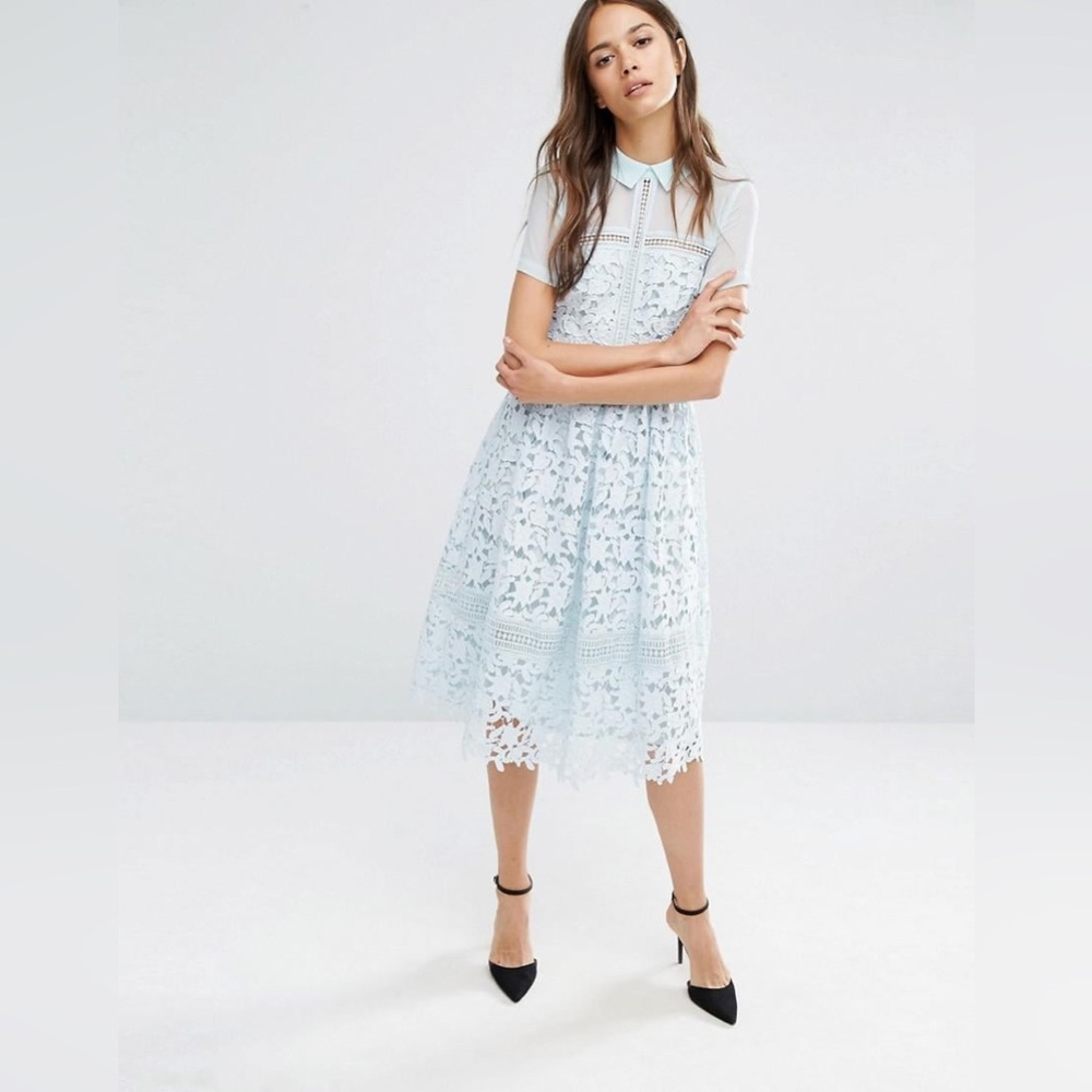 NWOT Warehouse Lace Collar Dress in blue